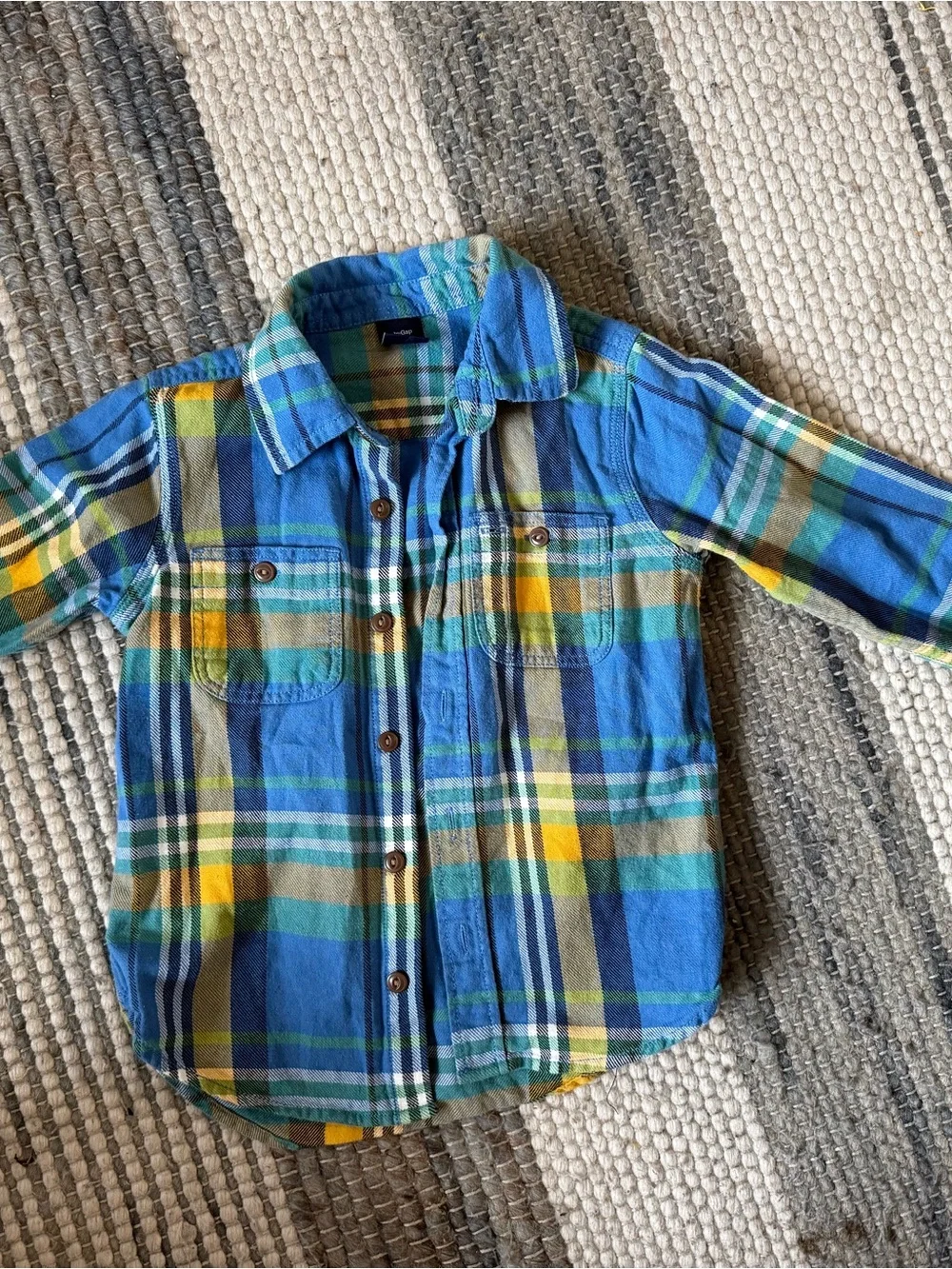 GAP Blue Plaid Button-Down Shirt with Yellow & Green Accents